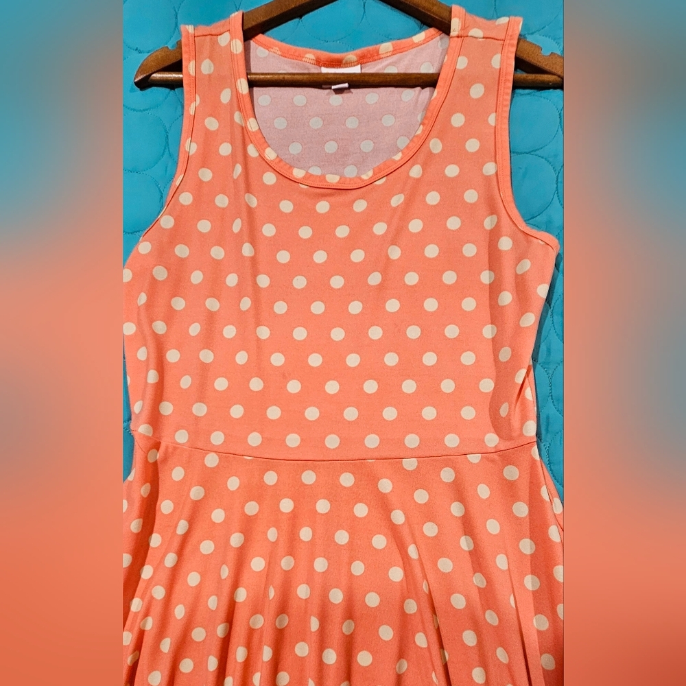 Lulu Roe Peach Polka Dot Fit & Flare Sleeveless Fun Dress Size L - Picture 4 of 4